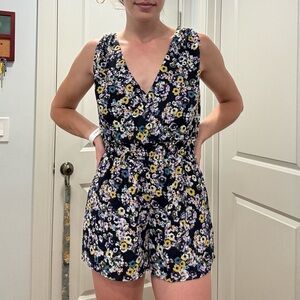 Navy Blue Floral Romper